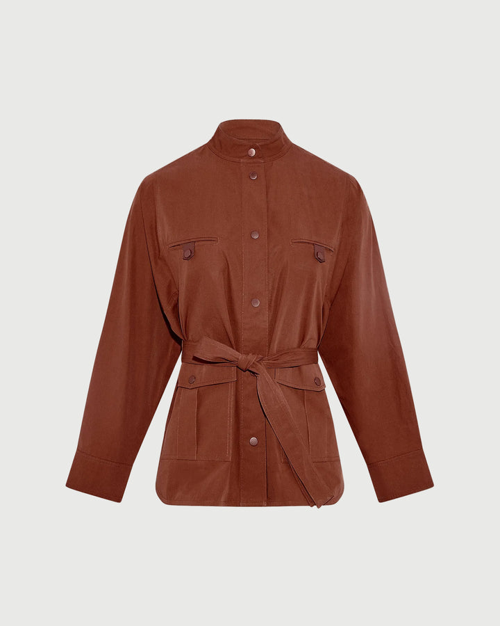 Belted safari jacket in cotton fabric