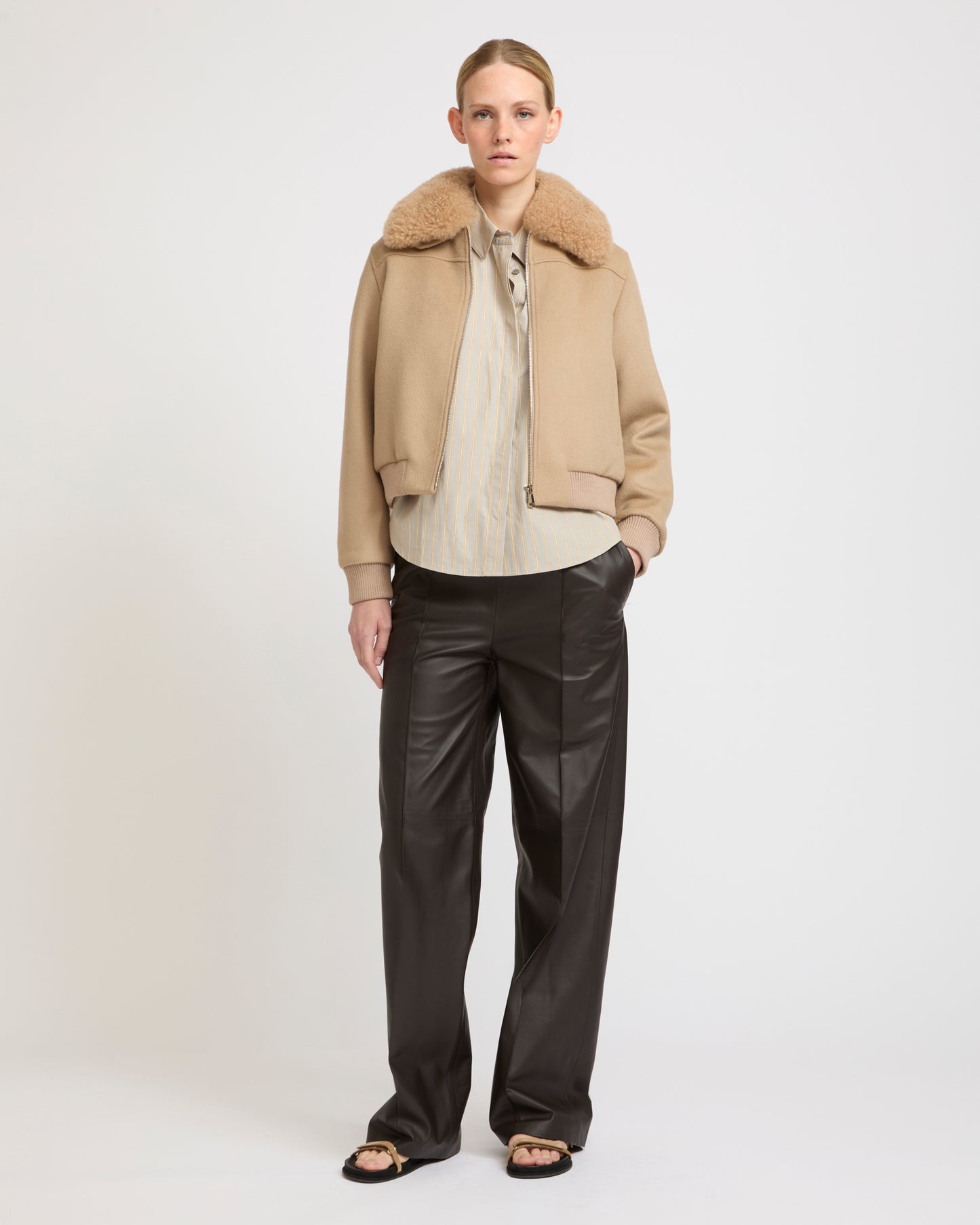 Cashmere-blend bomber jacket with removable lambskin collar