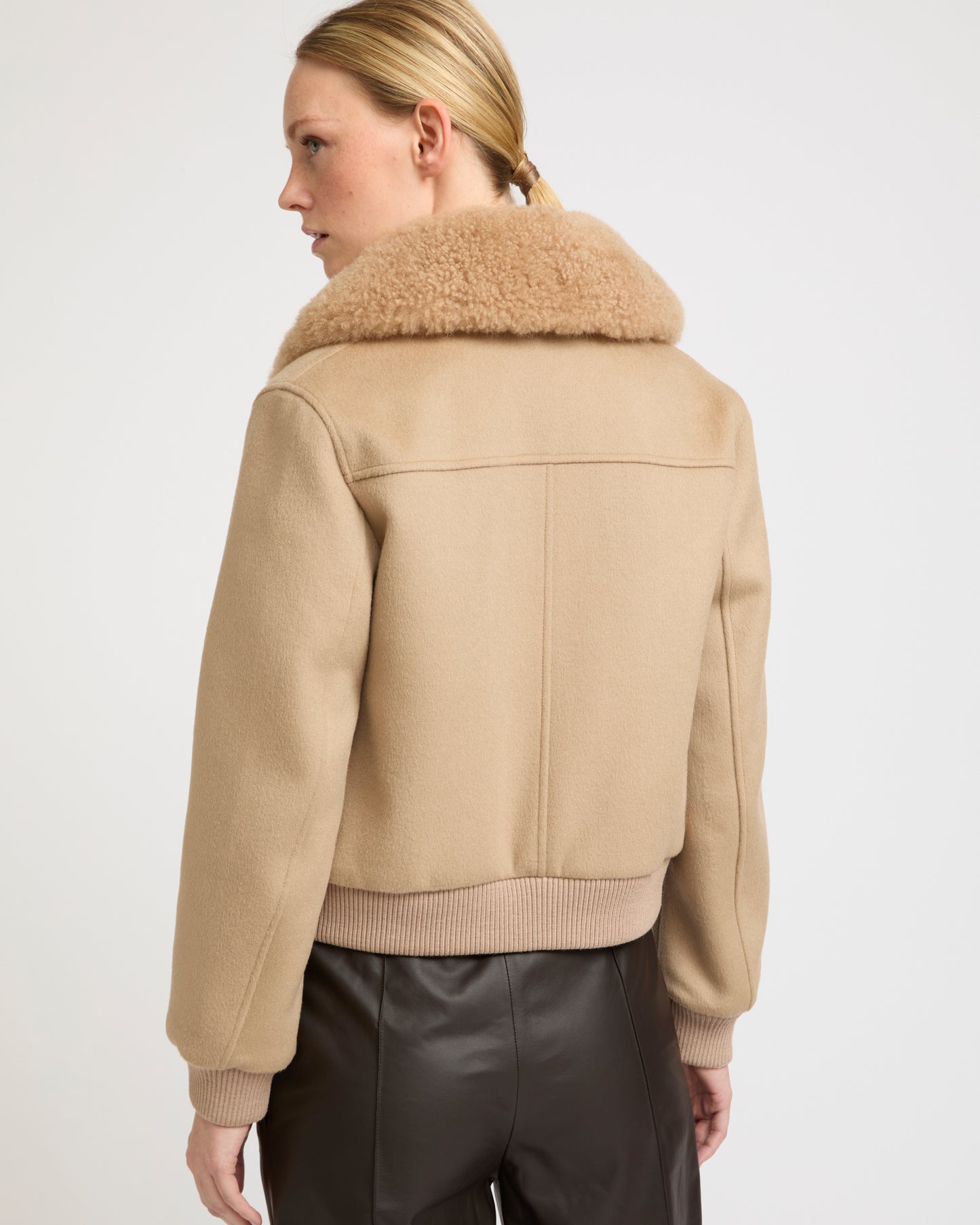 Cashmere-blend bomber jacket with removable lambskin collar