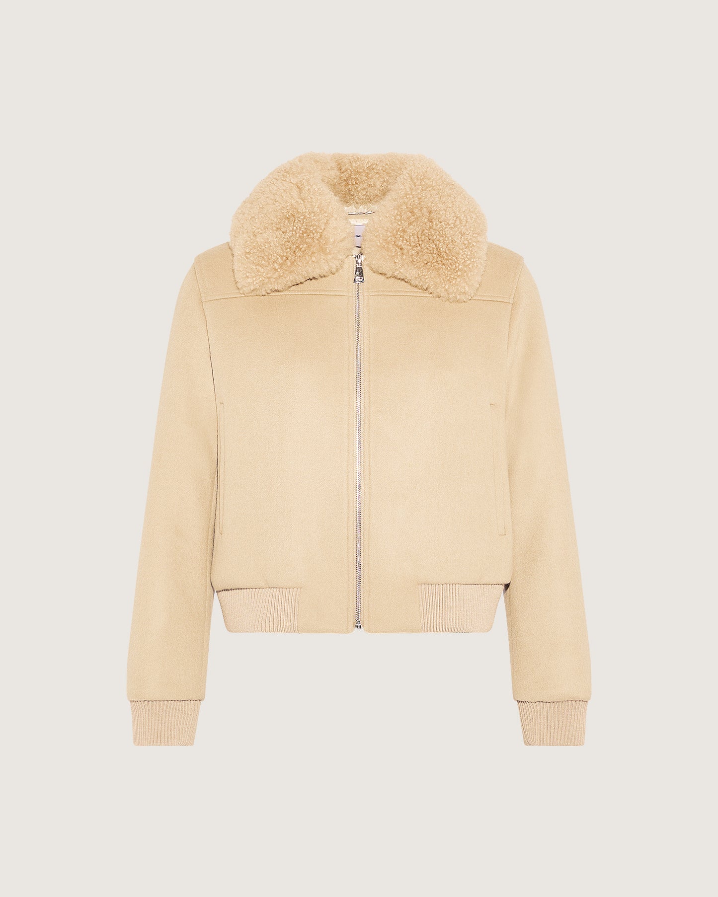 Cashmere-blend bomber jacket with removable lambskin collar