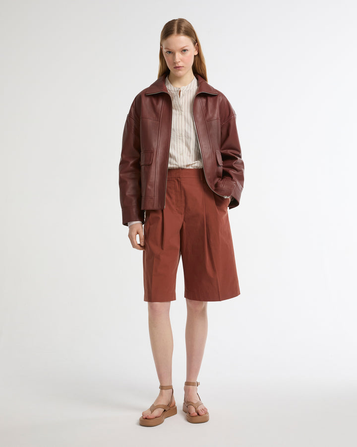 Lamb leather short jacket