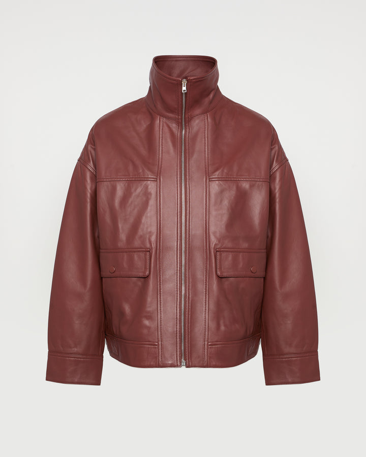 Lamb leather short jacket