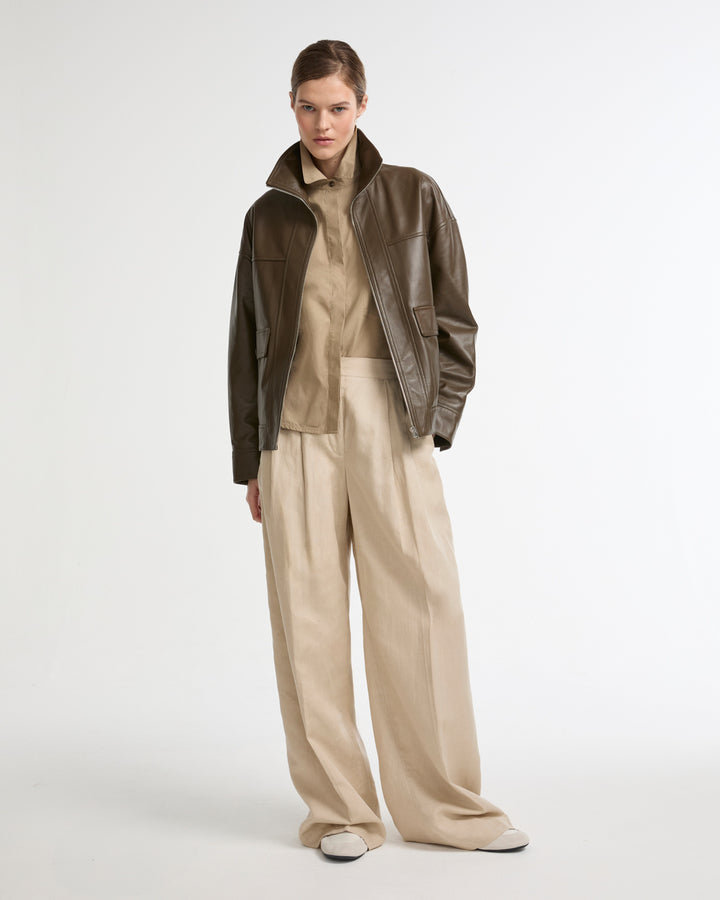 Lamb leather short jacket