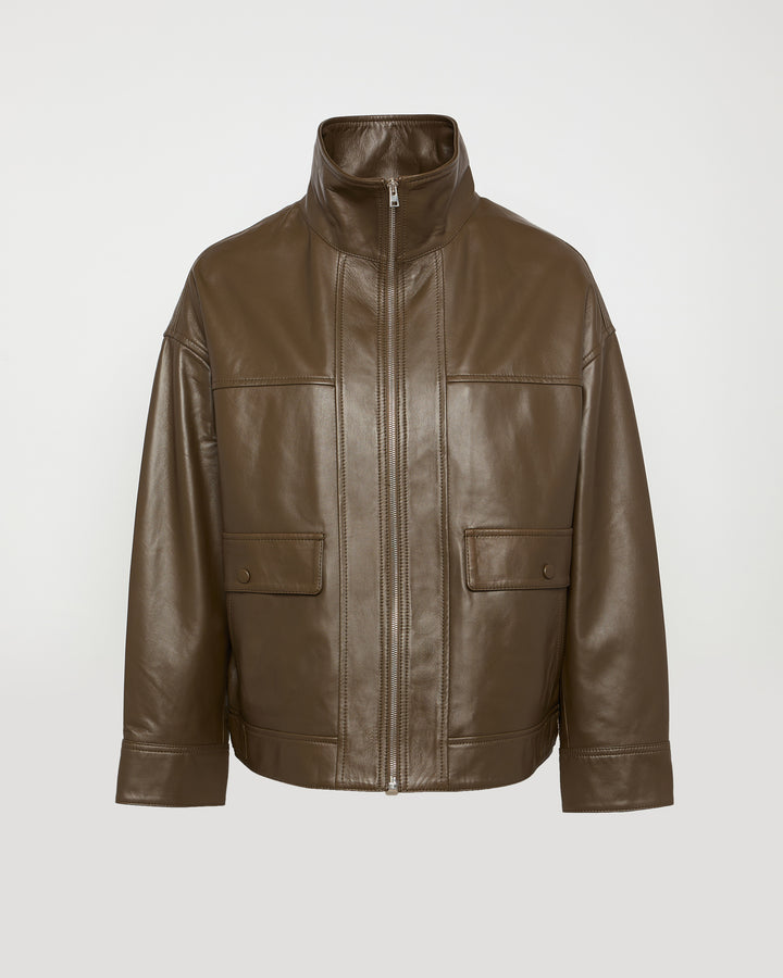 Lamb leather short jacket