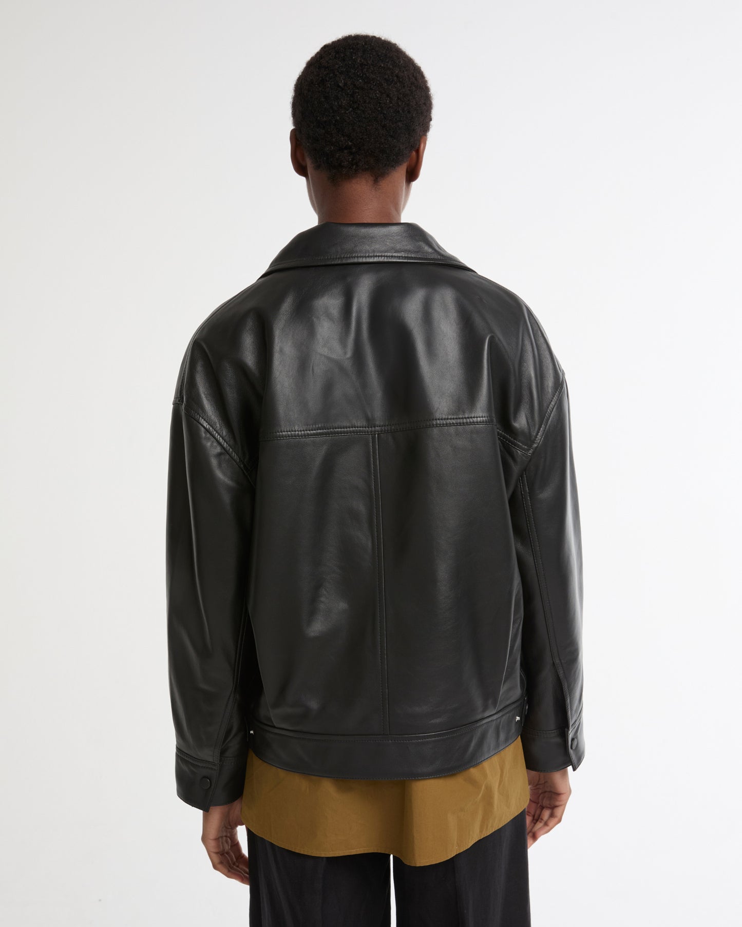 Lamb leather short jacket