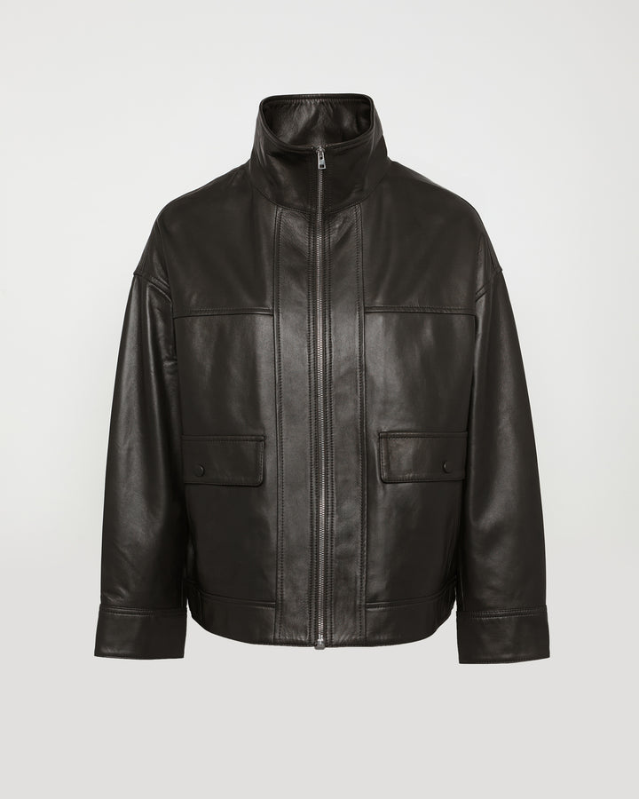 Lamb leather short jacket