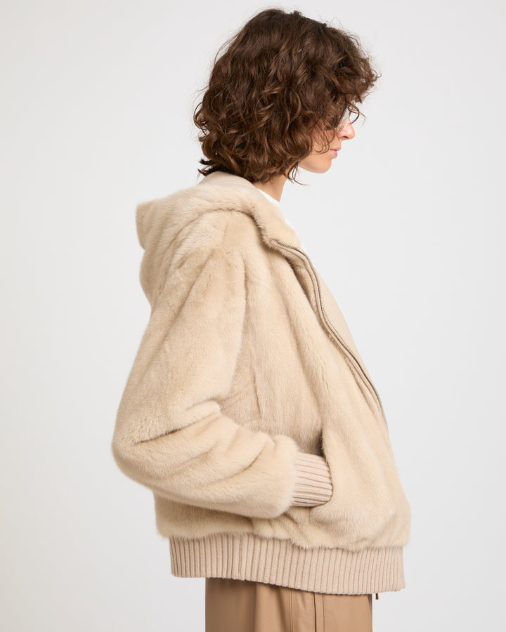 Merino knit and mink fur hooded blouson
