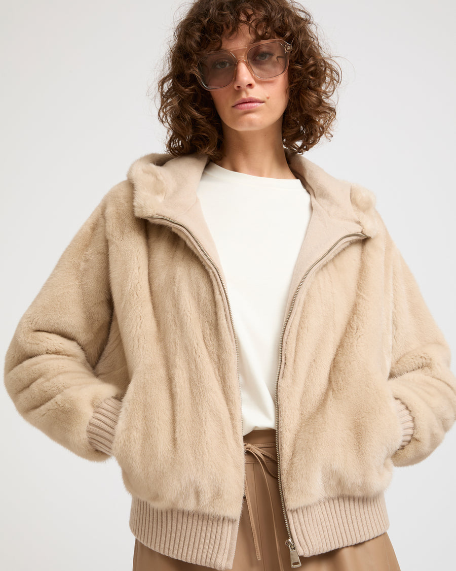 Merino knit and mink fur hooded jacket -Summer sale - Yves Salomon