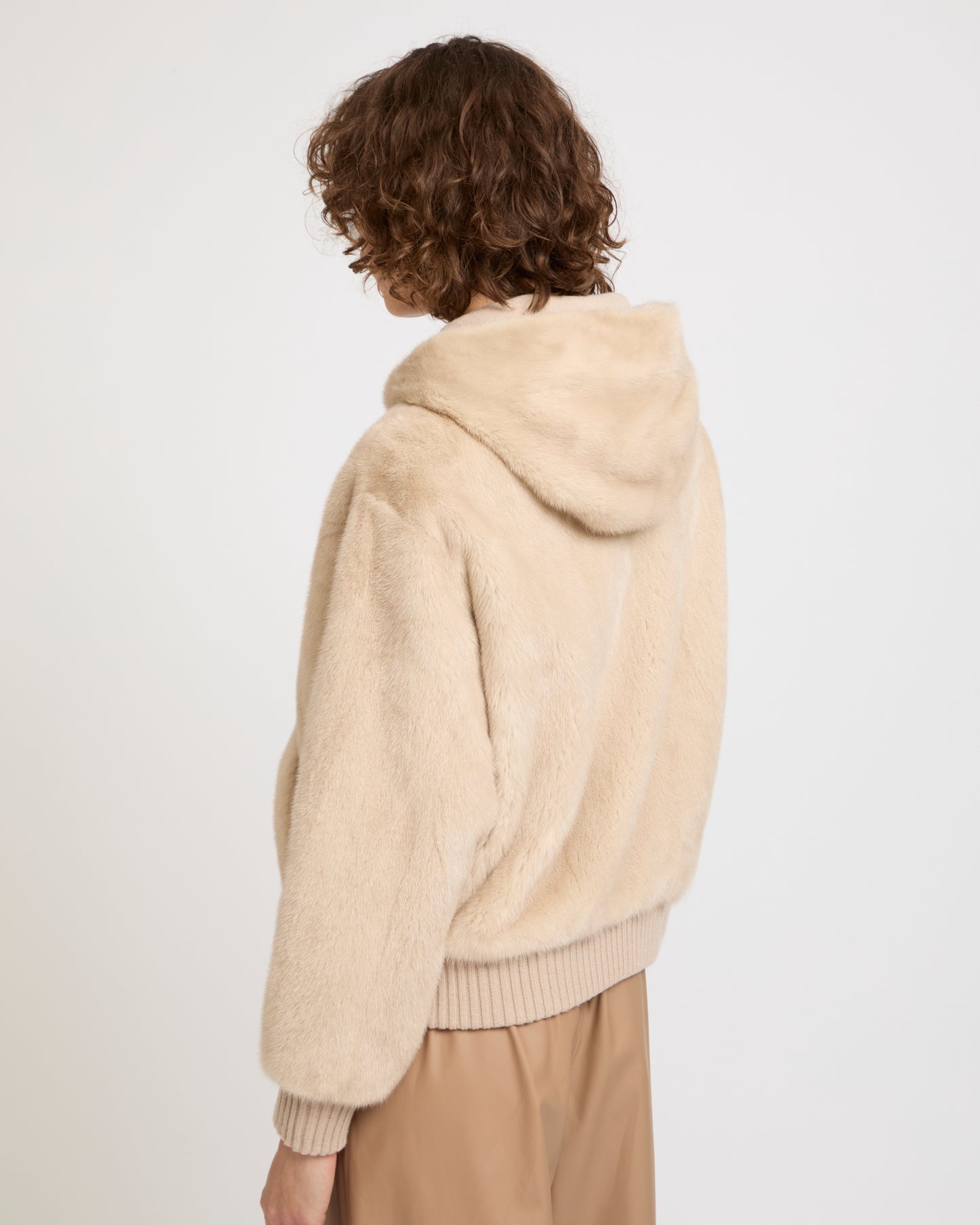 Merino knit and mink fur hooded blouson