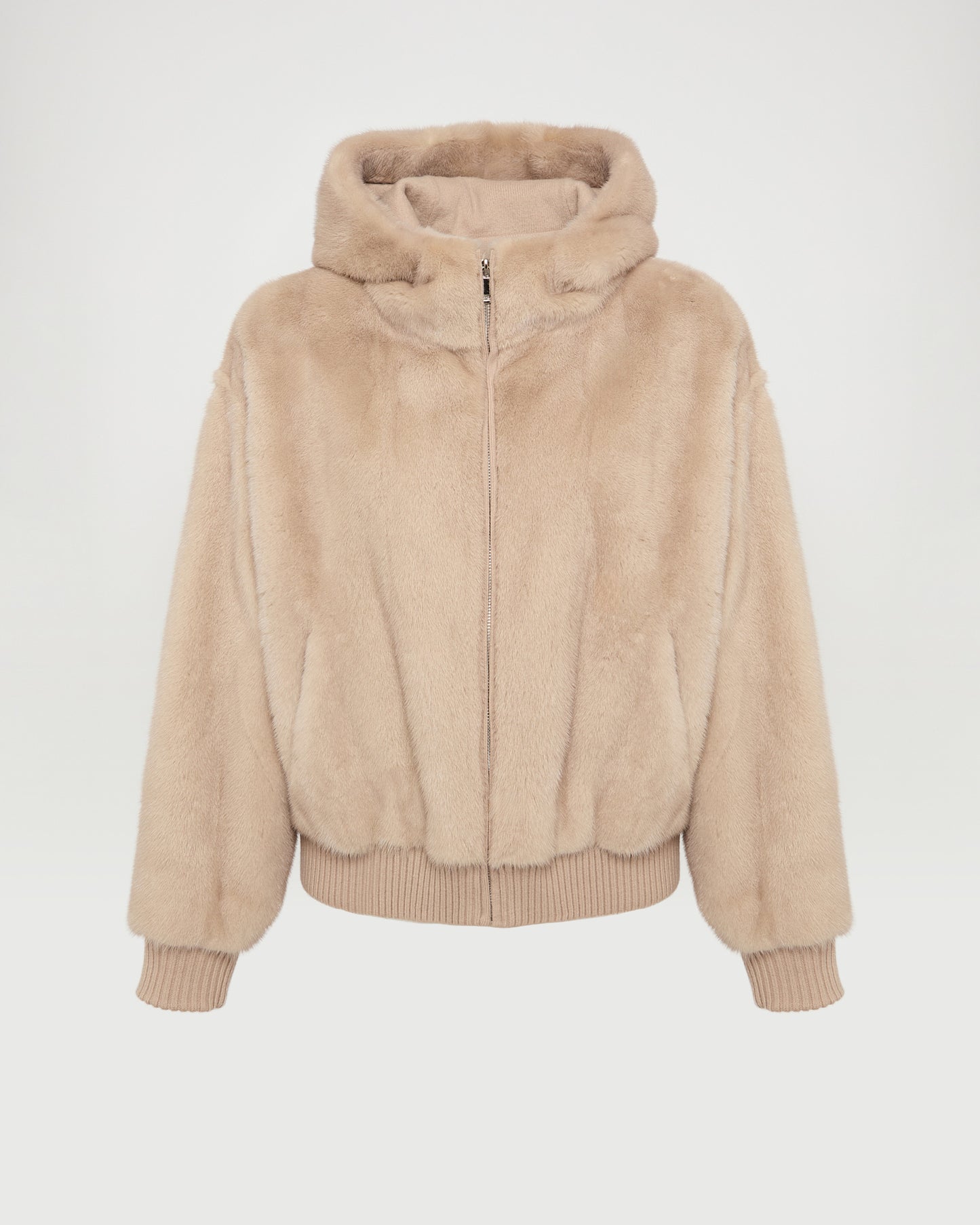 Merino knit and mink fur hooded blouson