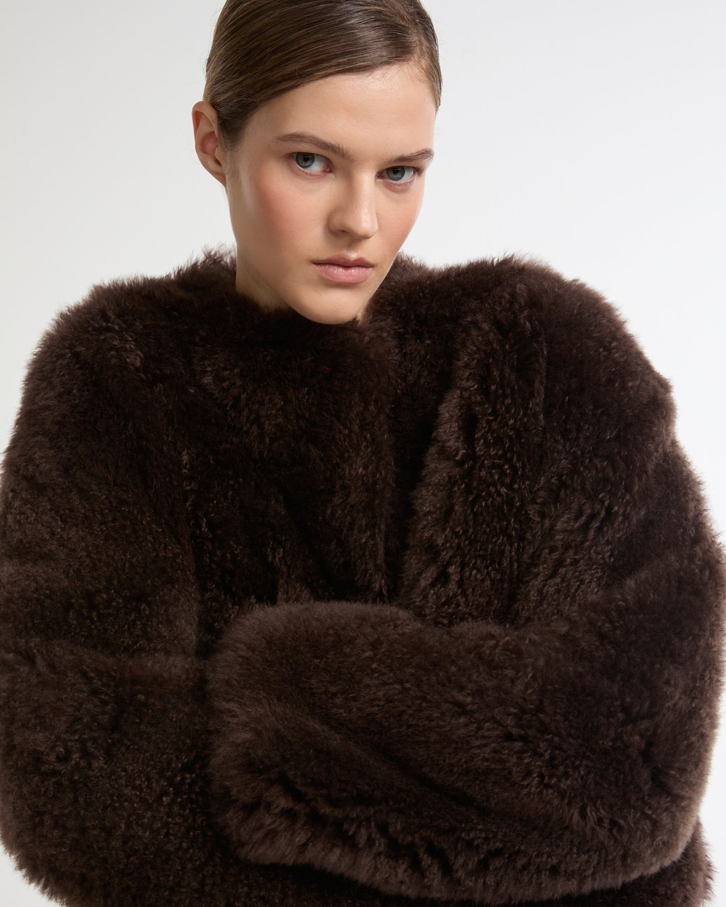 Short cashmere lambskin and merino knit jacket