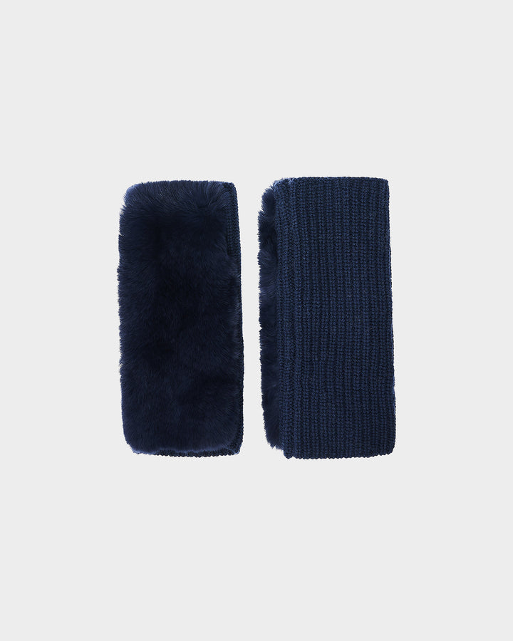 Cashmere wool knit and rex rabbit fingerless gloves