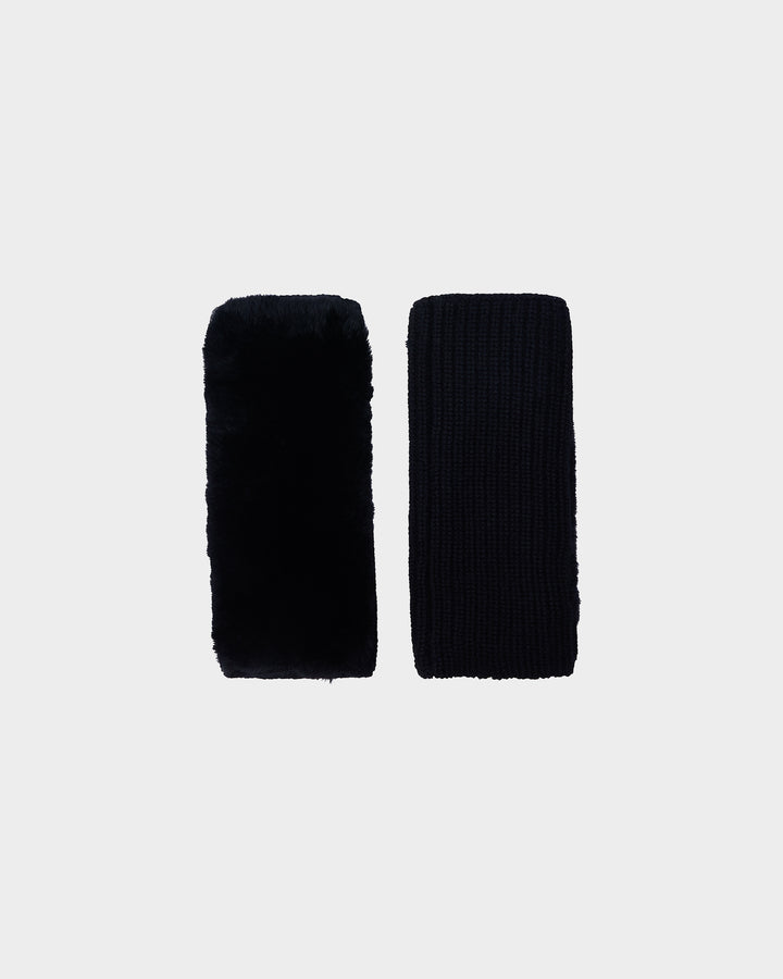 Cashmere wool knit and rex rabbit fingerless gloves