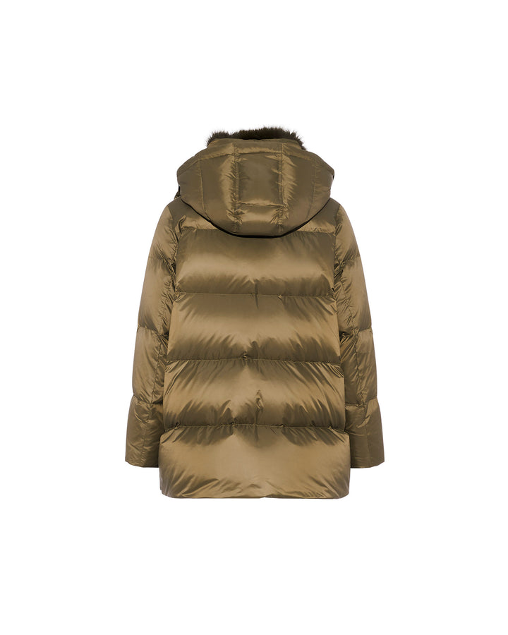 Iconic "A" line down jacket with fox fur collar -Yves Salomon