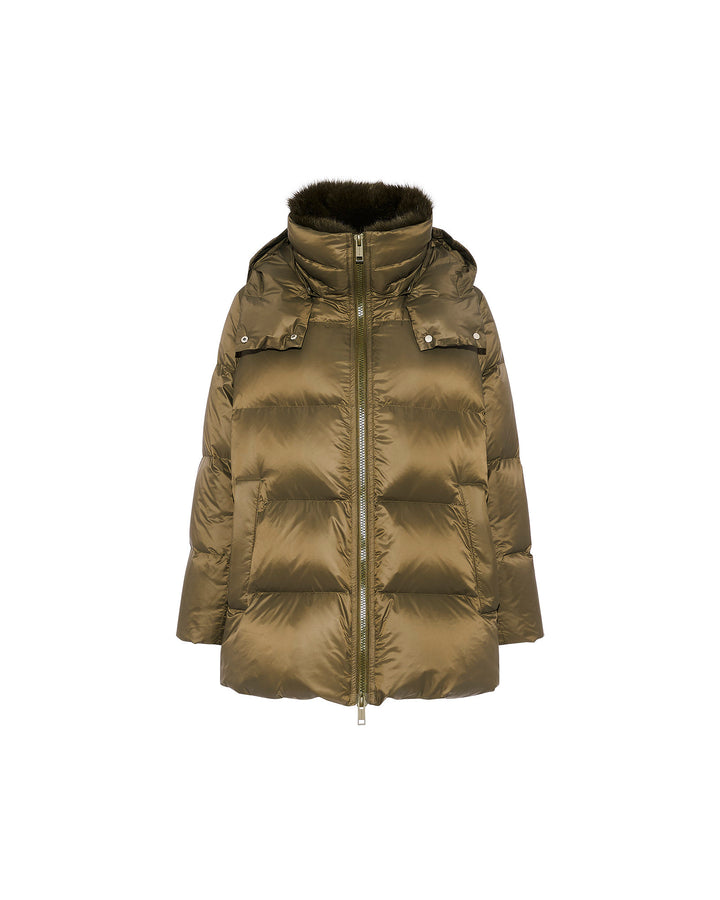 Iconic "A" line down jacket with fox fur collar -Yves Salomon