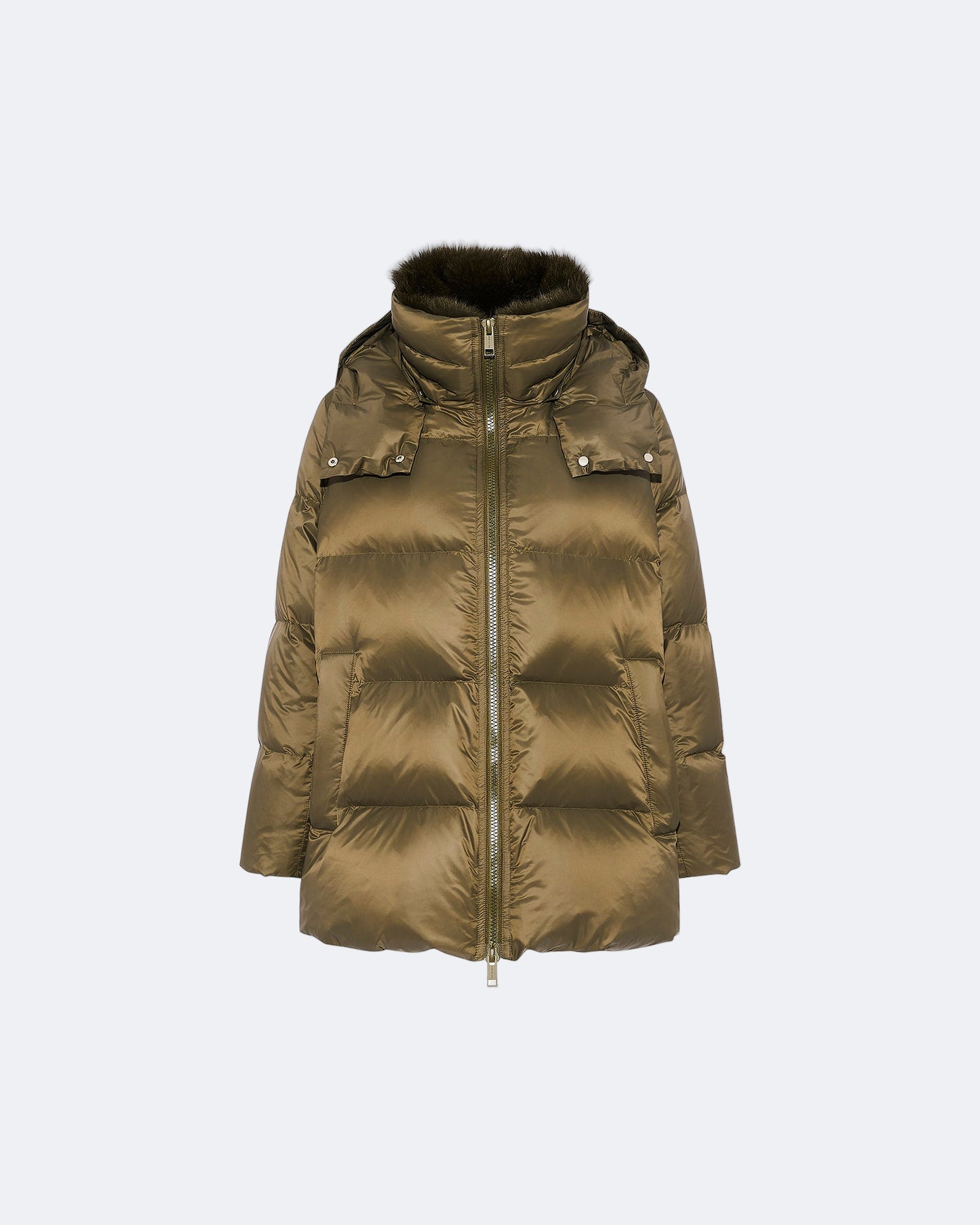 Iconic "A" line down jacket with fox fur collar