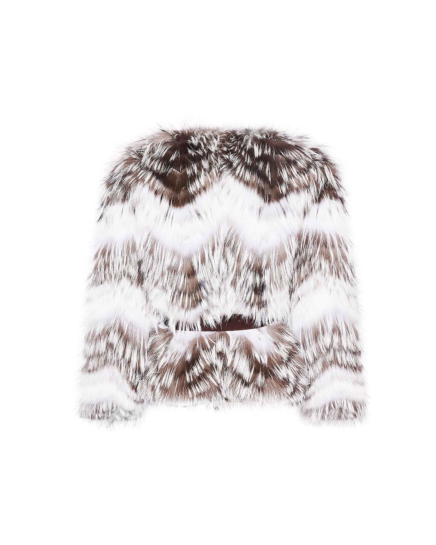 Belted jacket in merino knit and fox fur