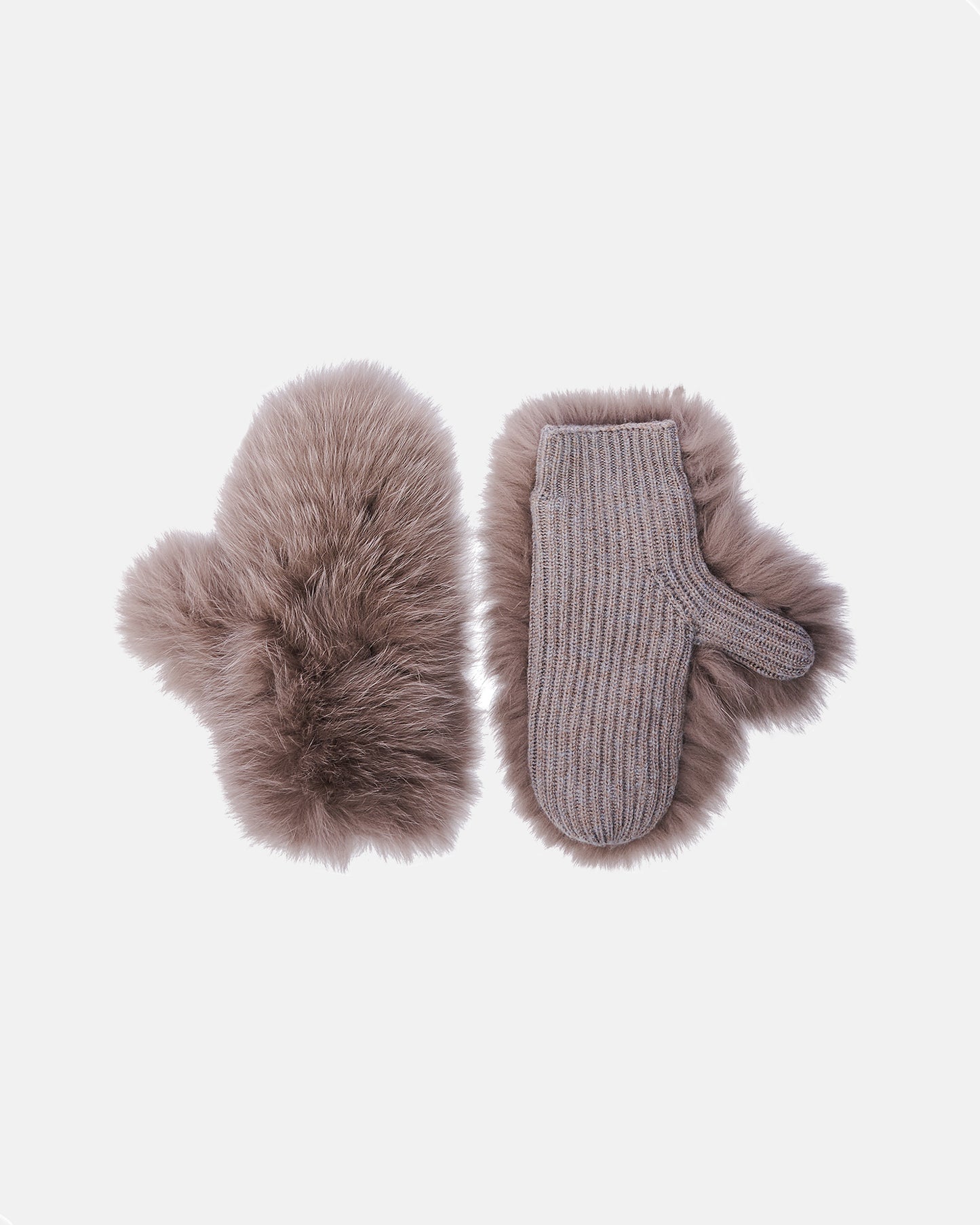 Cashmere / wool knit and fox fur mittens