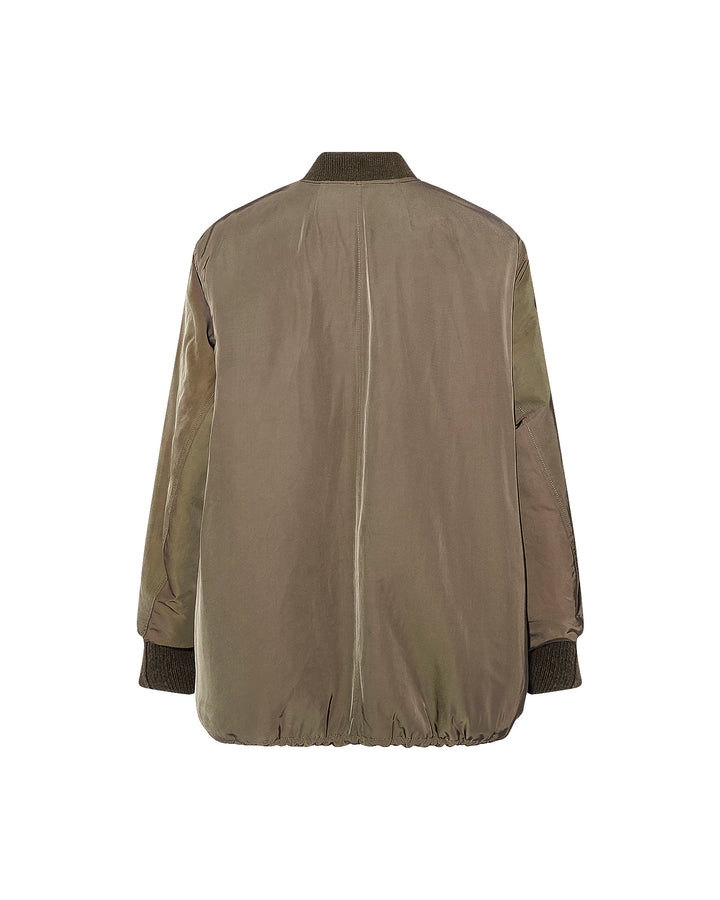 Long reversible varsity jacket in shearling and technical fabric
