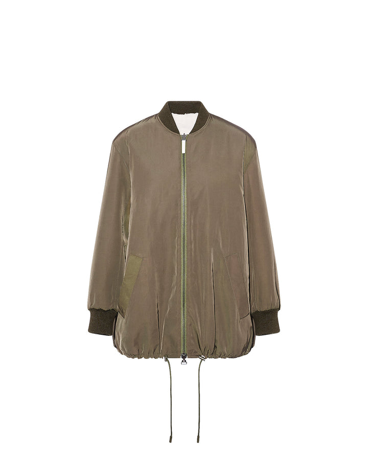 Long reversible varsity jacket in shearling and technical fabric