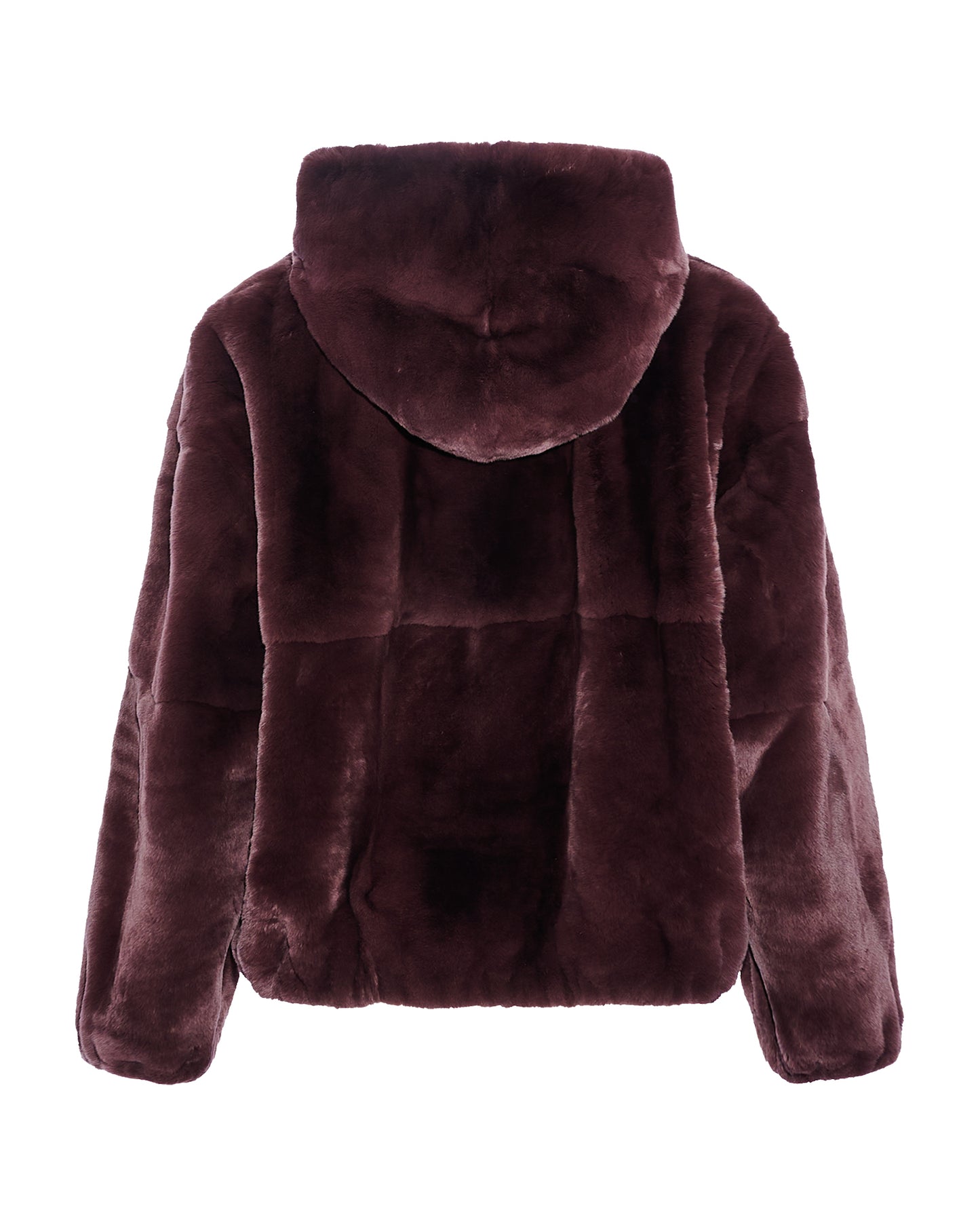 Hooded jacket in technical fabric reversible rex rabbit fur