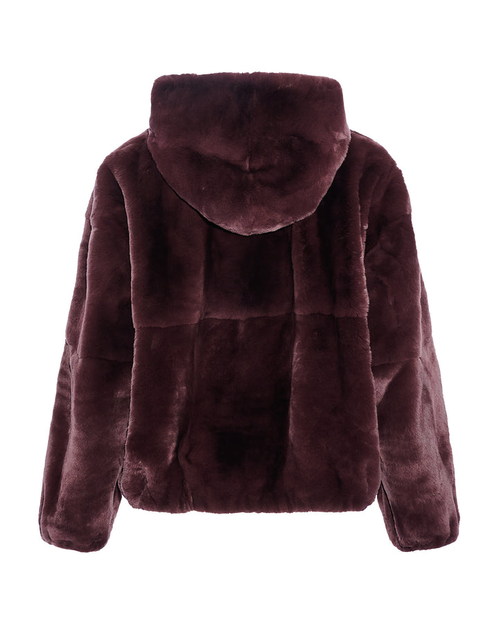 Hooded jacket in technical fabric reversible rex rabbit fur