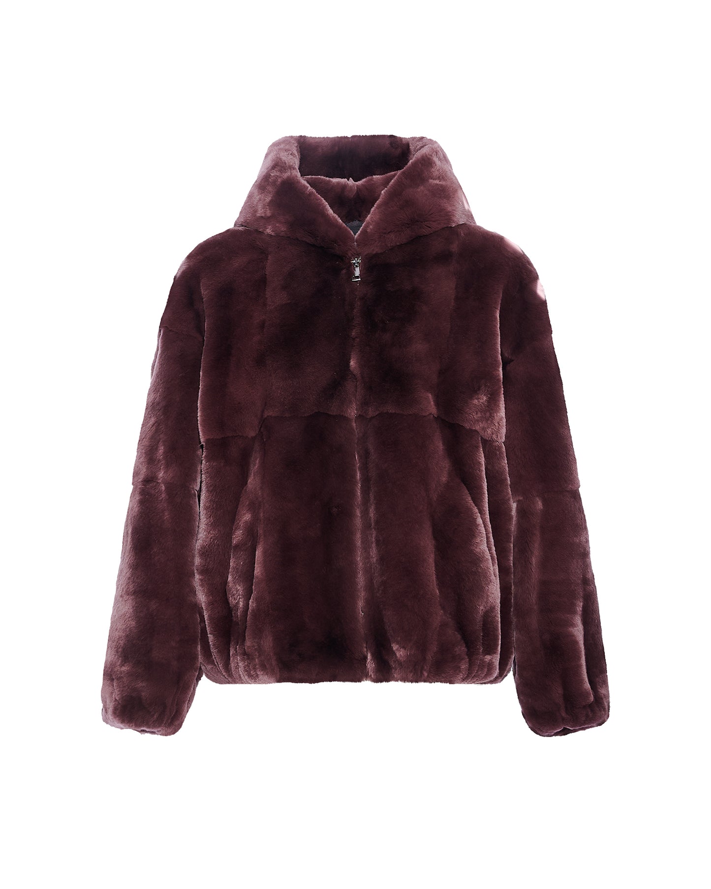 Hooded jacket in technical fabric reversible rex rabbit fur