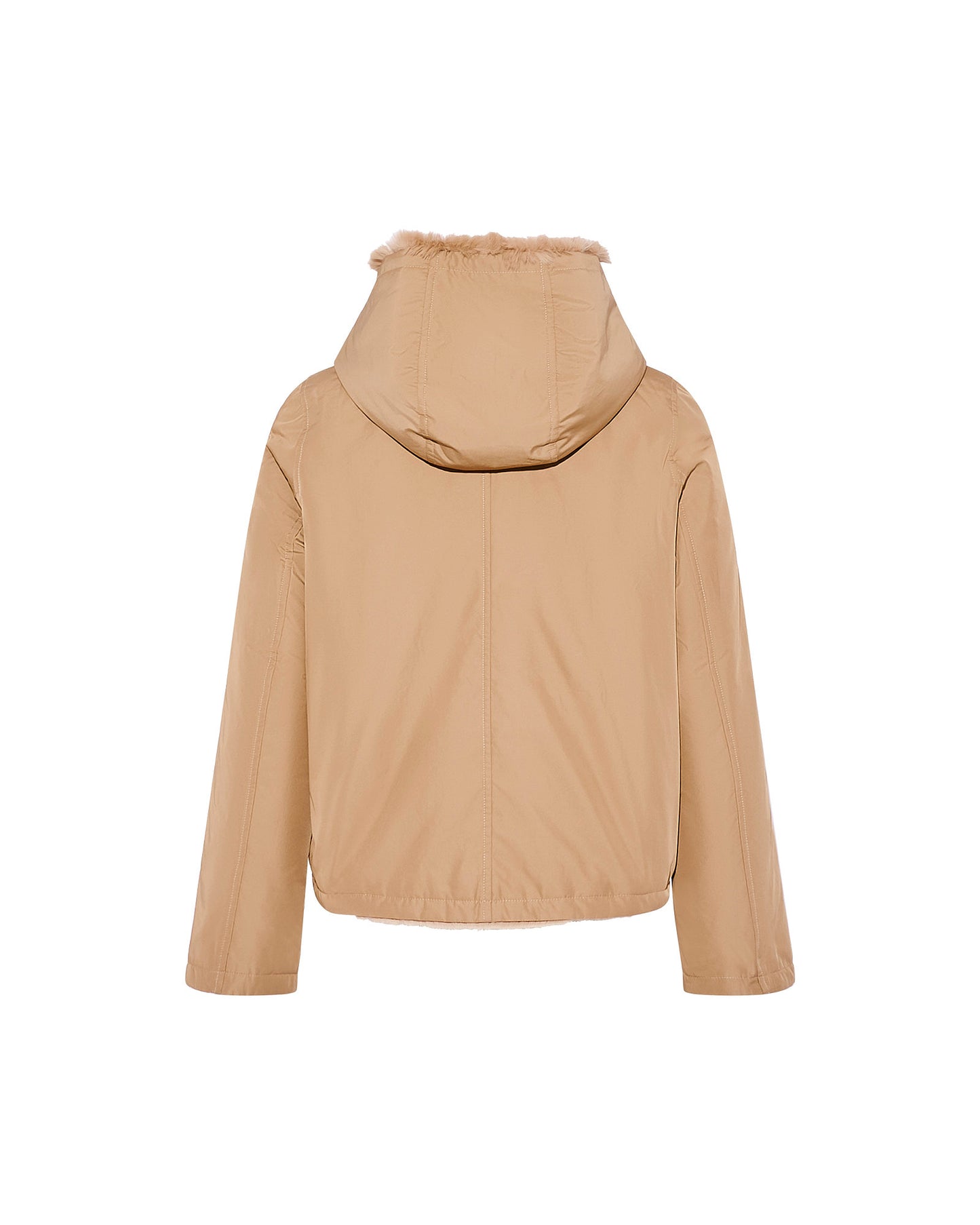 Hooded jacket in technical fabric reversible rex rabbit fur