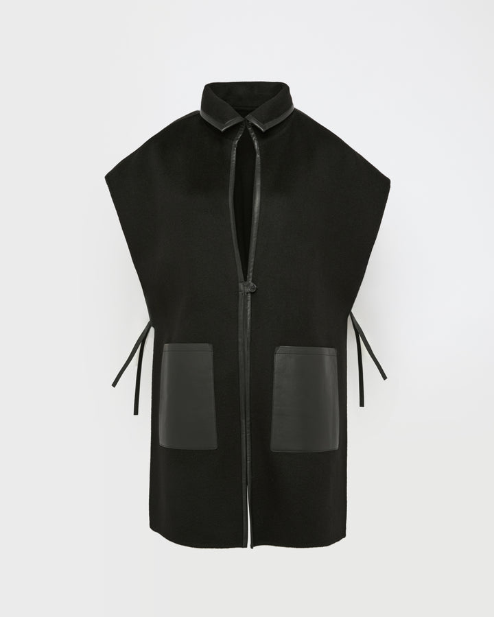 Double-sided cashmere wool and leather bib