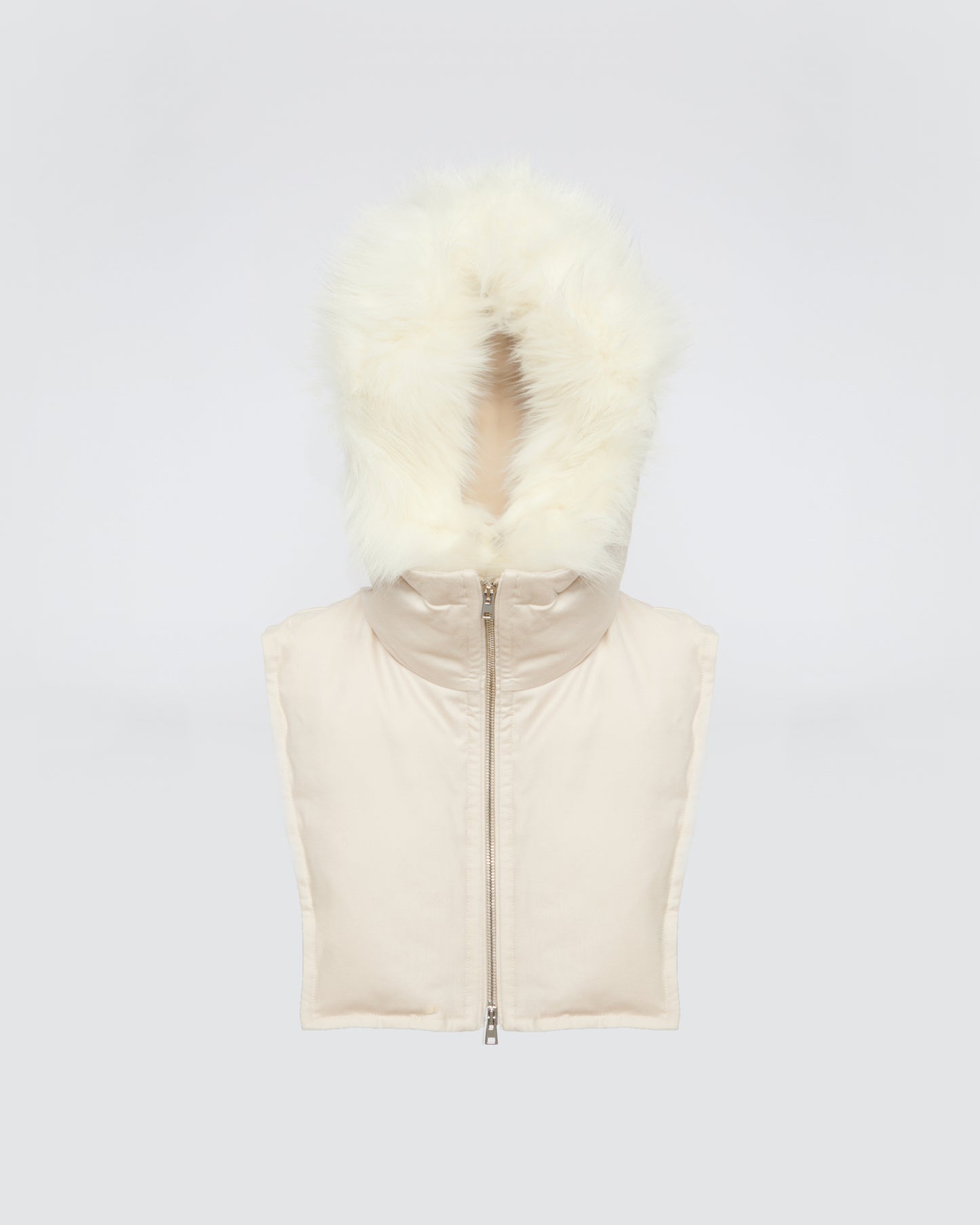 Padded hood bib in flannel and fox fur -Yves Salomon