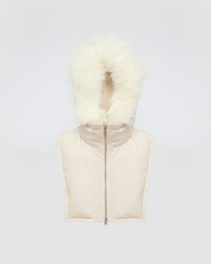 Padded Hood bib in flannel and fox fur