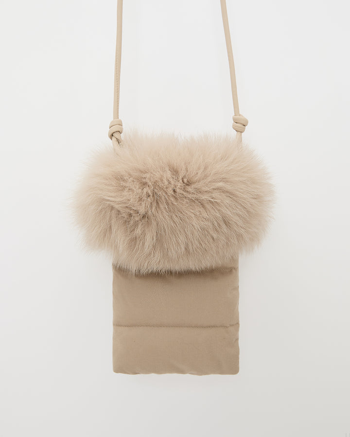 Flannel phone case with fox fur trim