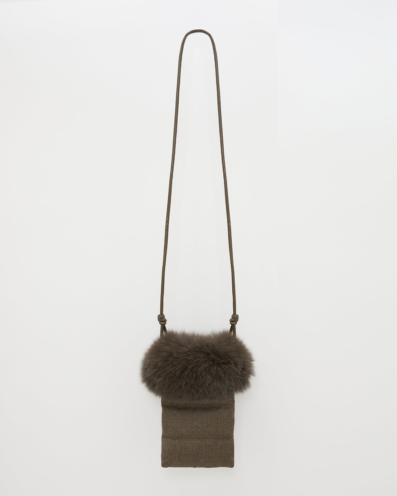Flannel phone case with fox fur trim - Yves Salomon