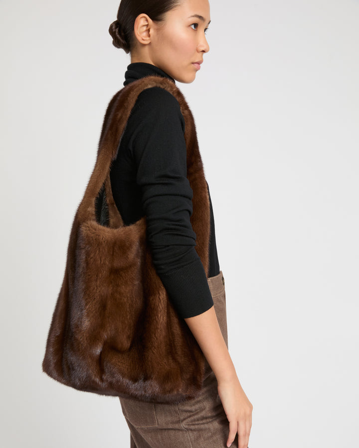 Mink fur bag with lamnskin details -Yves Salomon