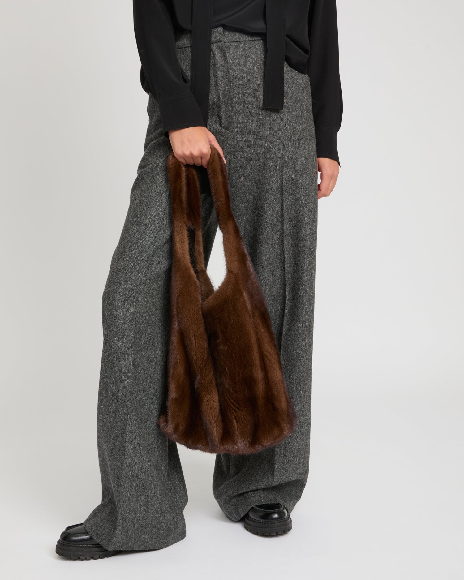 Mink fur bag with lamnskin details -Yves Salomon