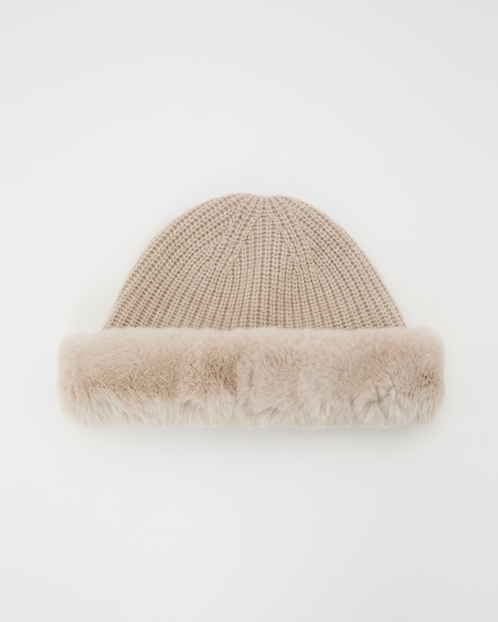 Cashmere and wool knit beanie with rex rabbit fur turn-up - Yves Salomon