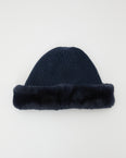 Cashmere and wool knit beanie with rex rabbit fur turn-up
