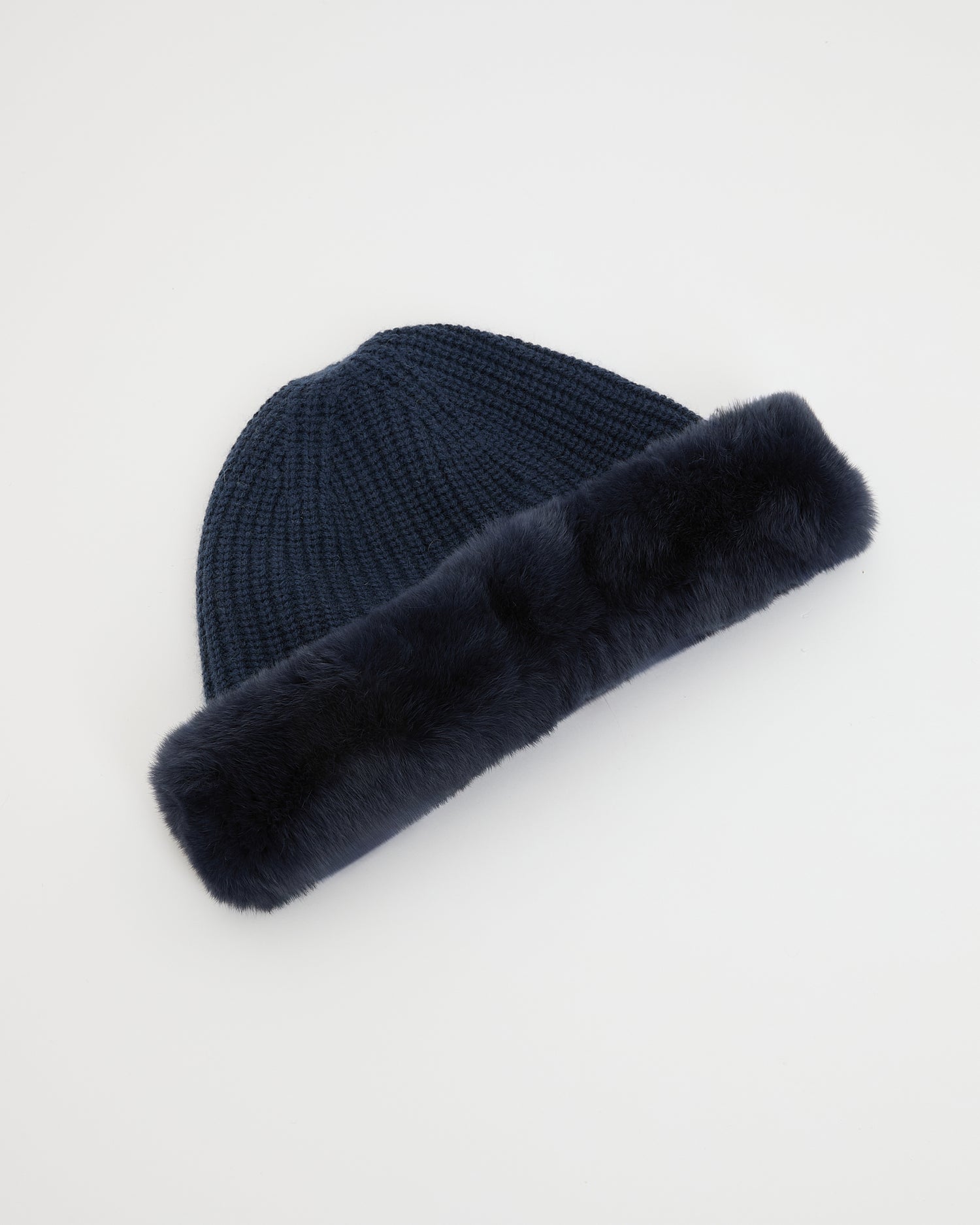 Cashmere and wool knit beanie with rex rabbit fur turn-up - Yves Salomon
