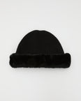 Cashmere and wool knit beanie with rex rabbit fur turn-up