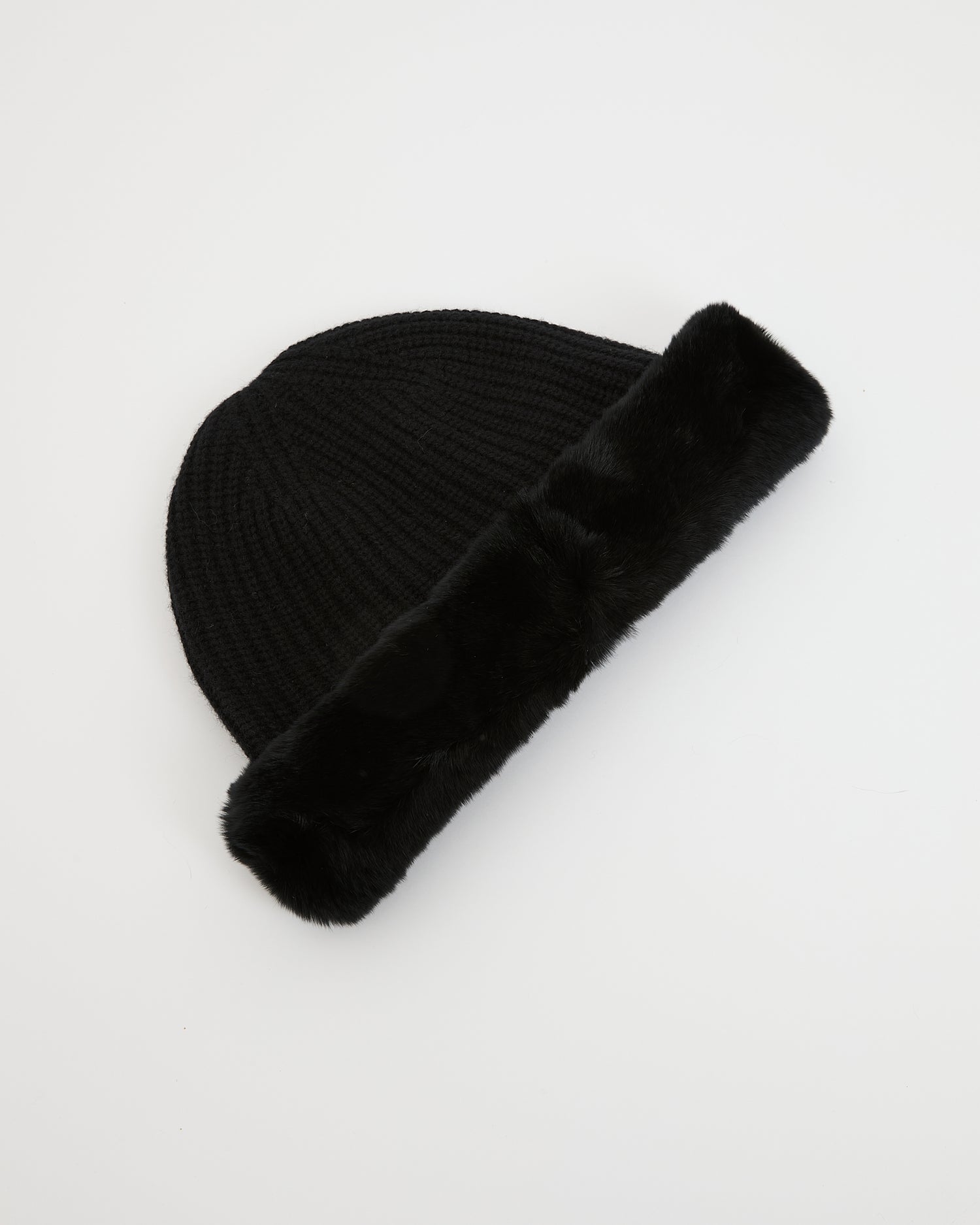 Cashmere and wool knit beanie with rex rabbit fur turn-up - Yves Salomon