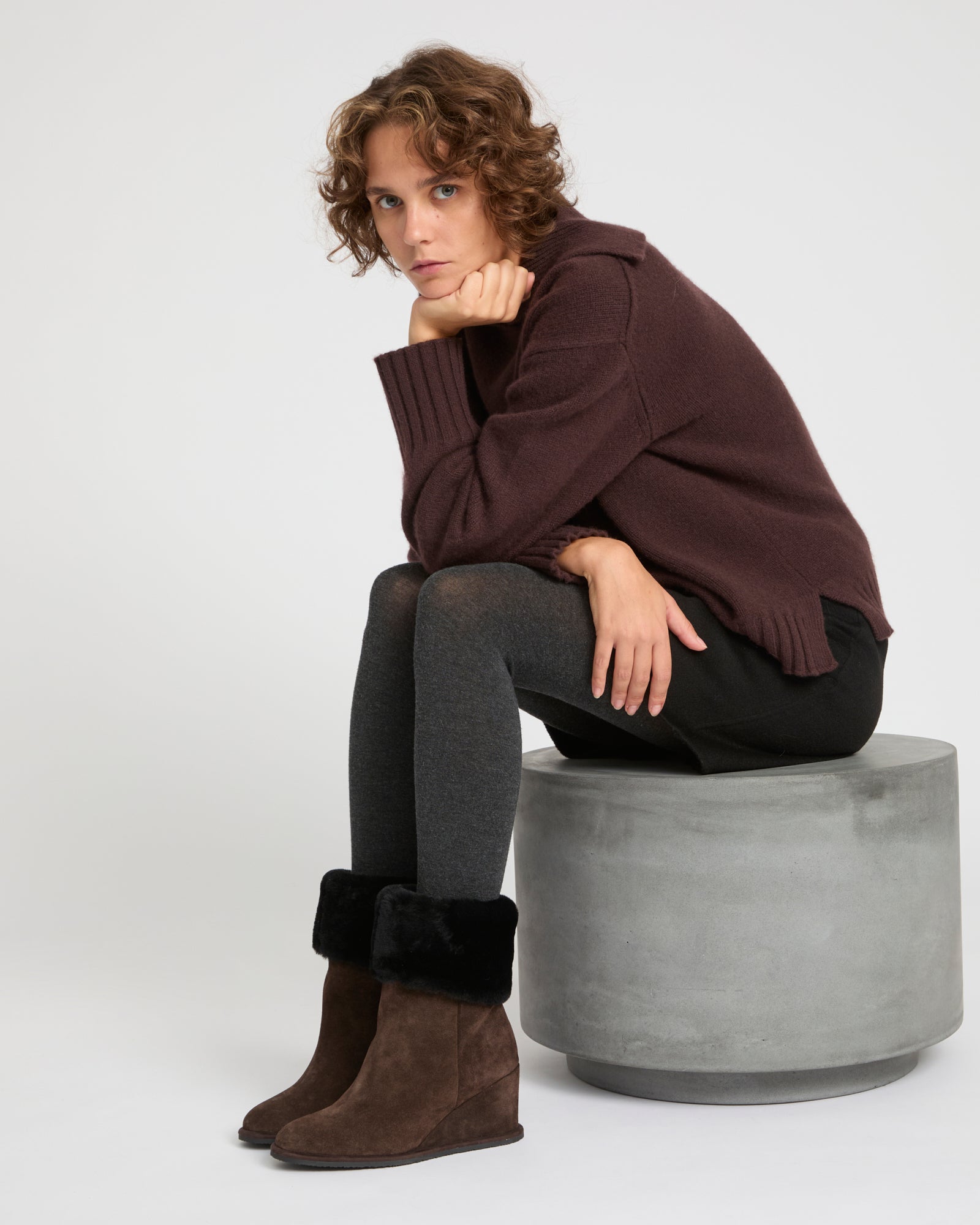 Wedge boots in Merino lambskin shearling -Yves Salomon