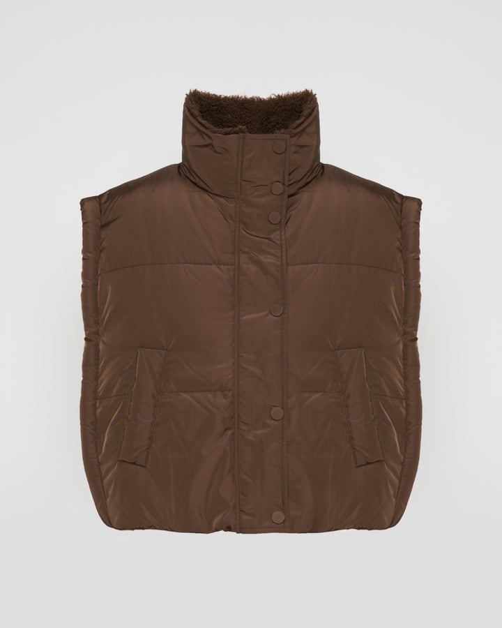 Sleeveless flannel and fox fur down jacket