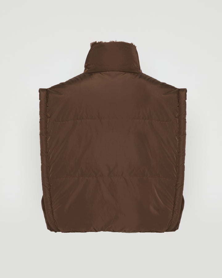 Sleeveless flannel and fox fur down jacket