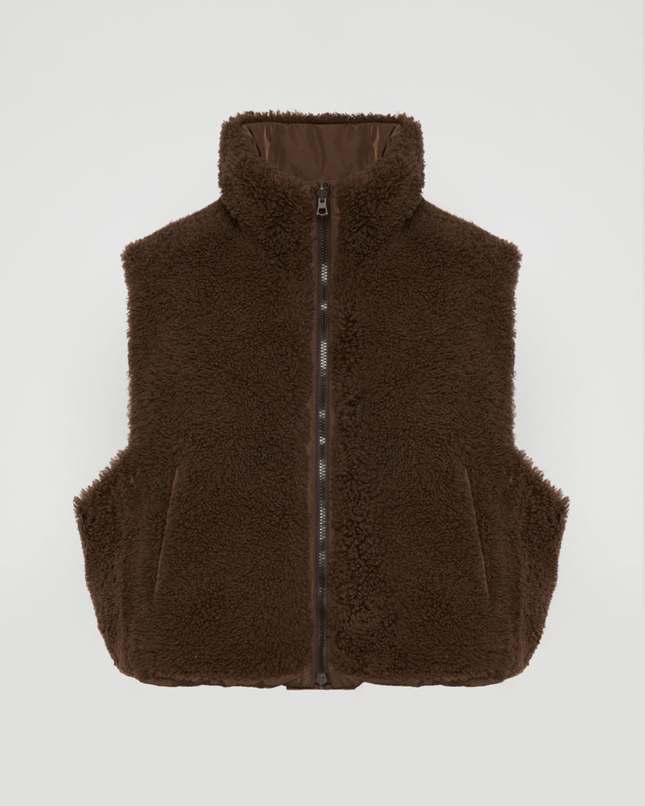 Sleeveless flannel and fox fur down jacket