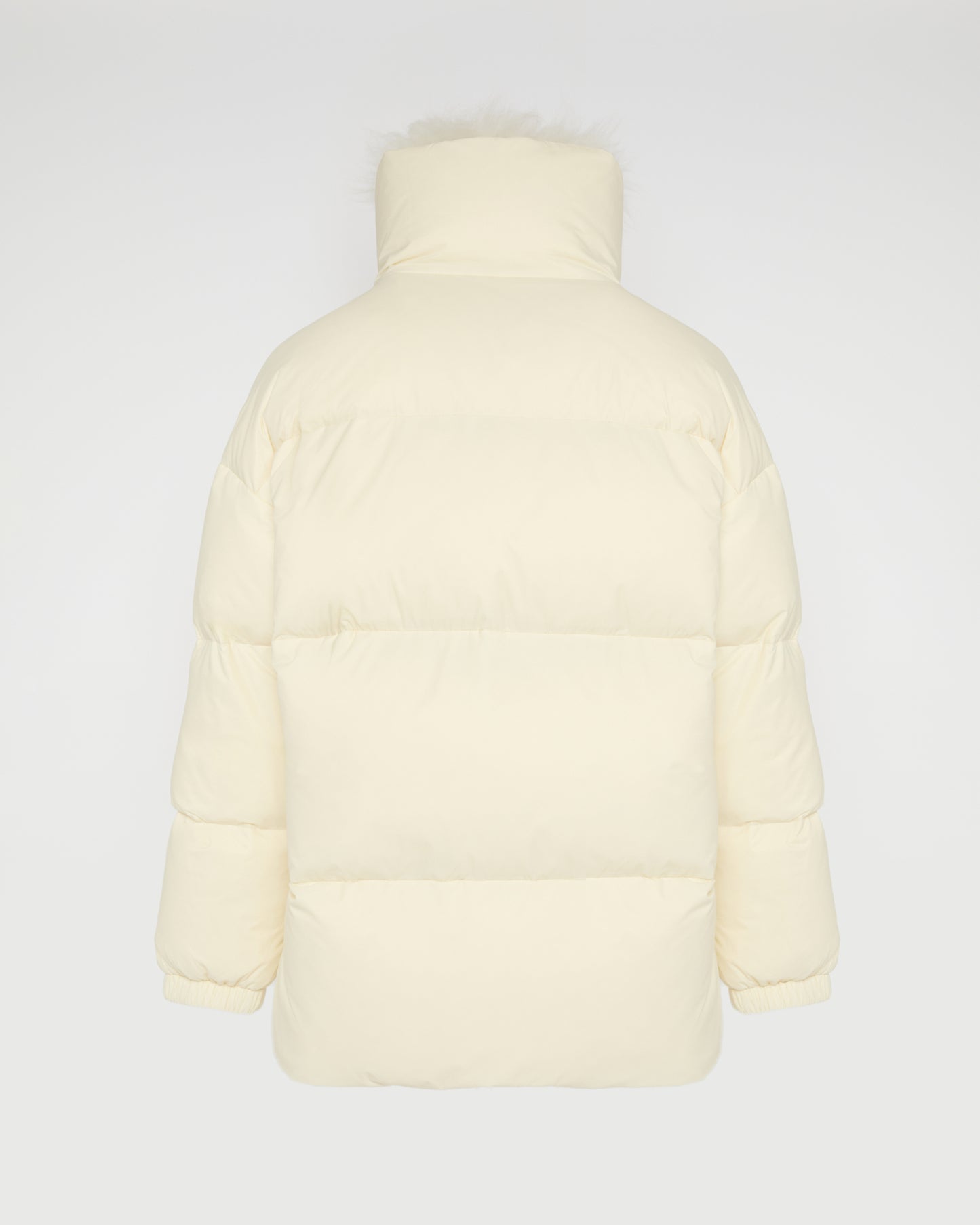 Mid-length down jacket with fluffy lambswool trim