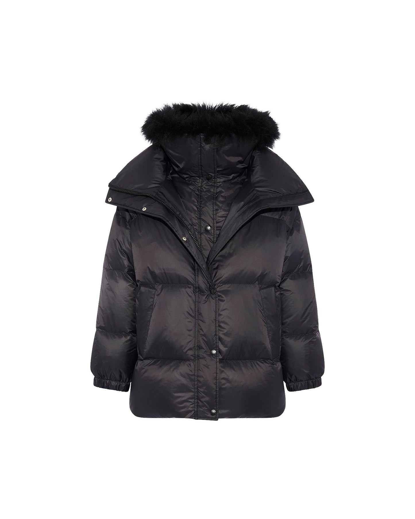 Mid-length down jacket with fluffy lambswool trim - Yves Salomon