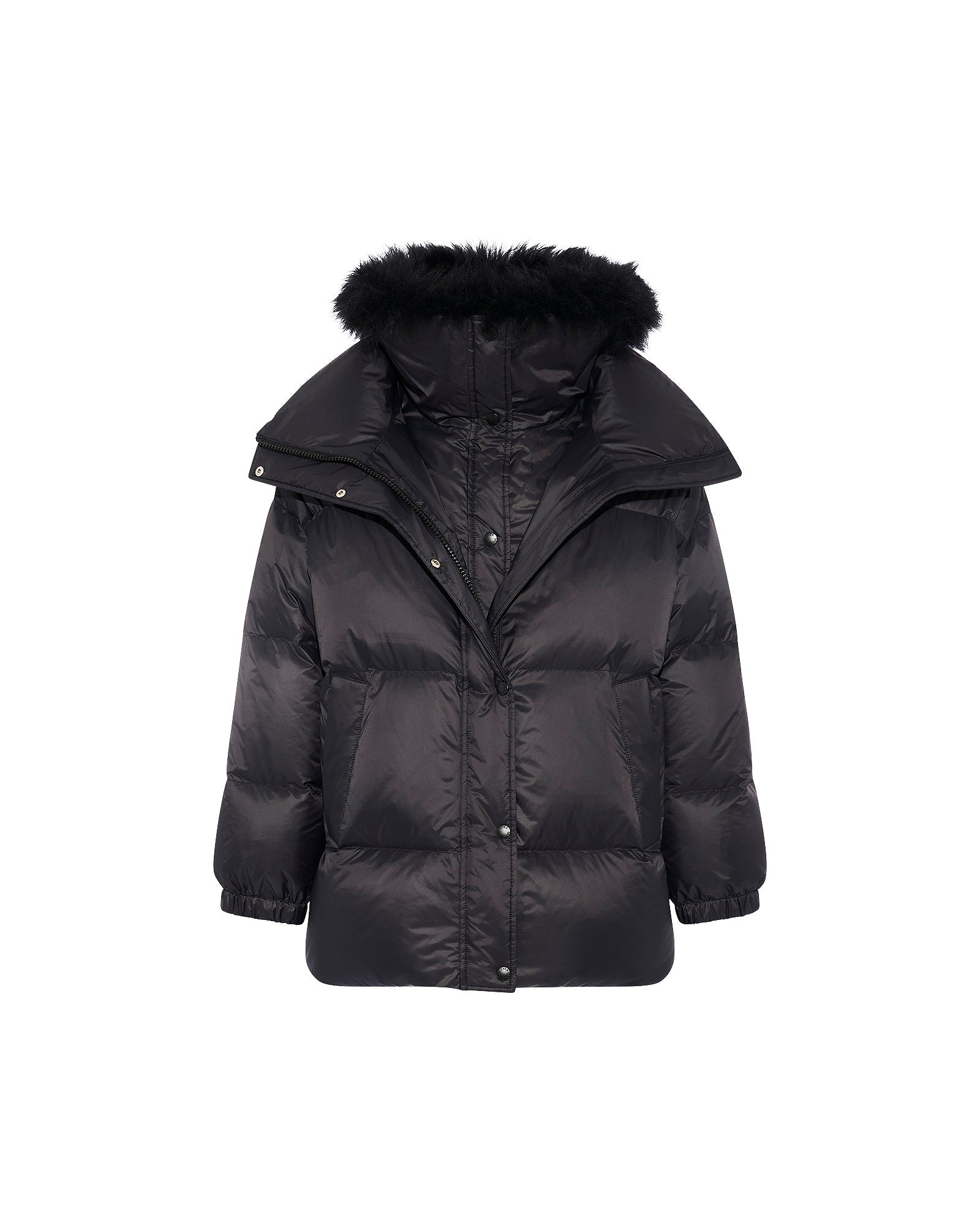 Mid-length down jacket with fluffy lambswool trim - Yves Salomon