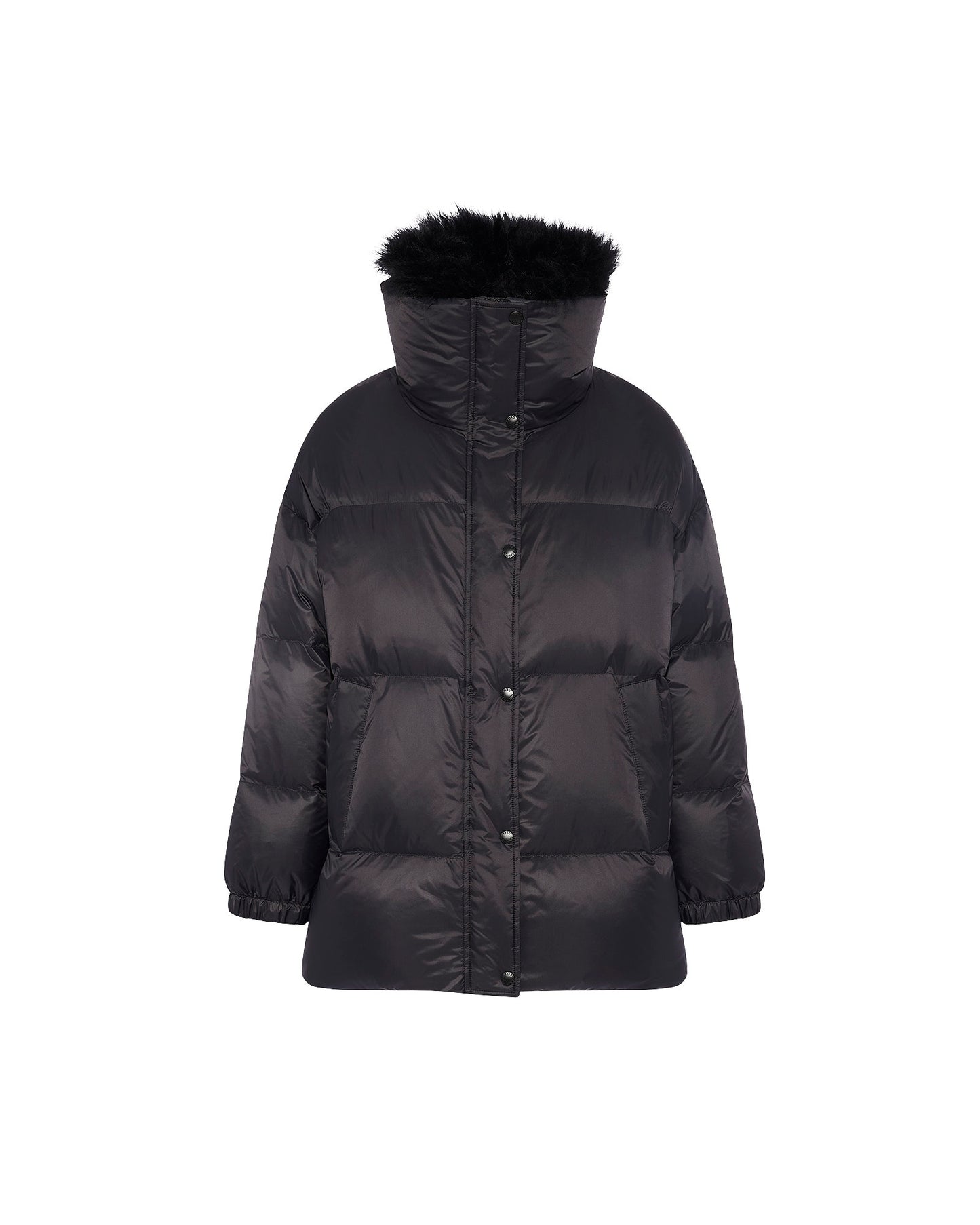 Mid-length down jacket with fluffy lambswool trim - Yves Salomon
