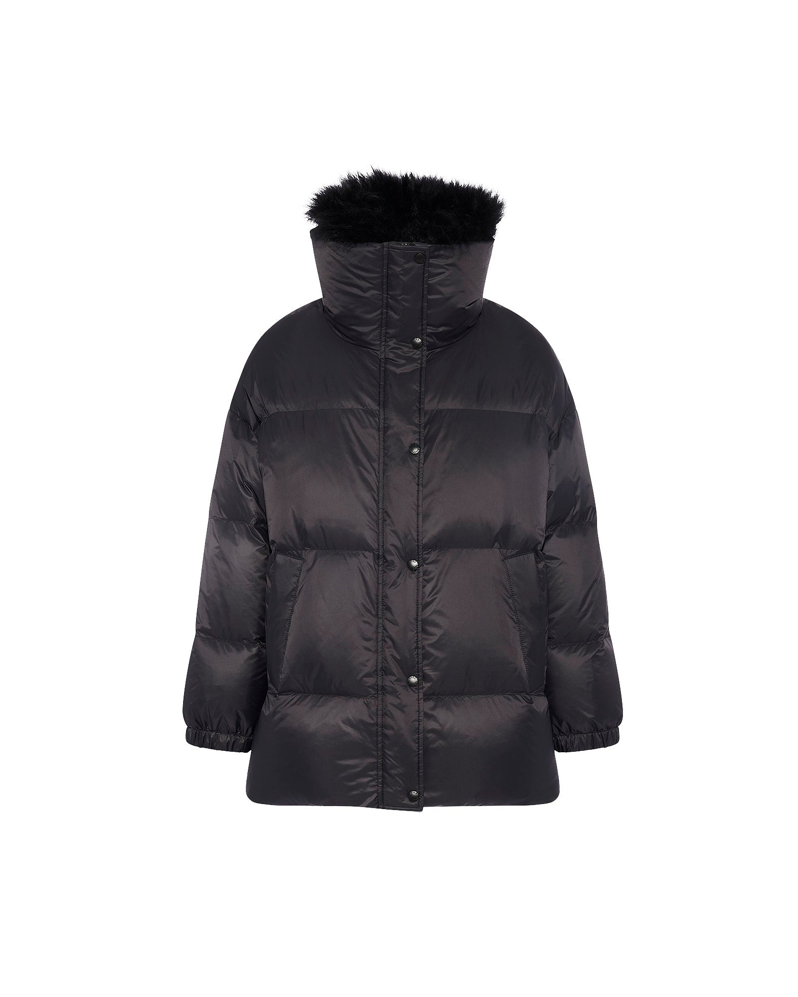 Mid-length down jacket with fluffy lambswool trim - Yves Salomon