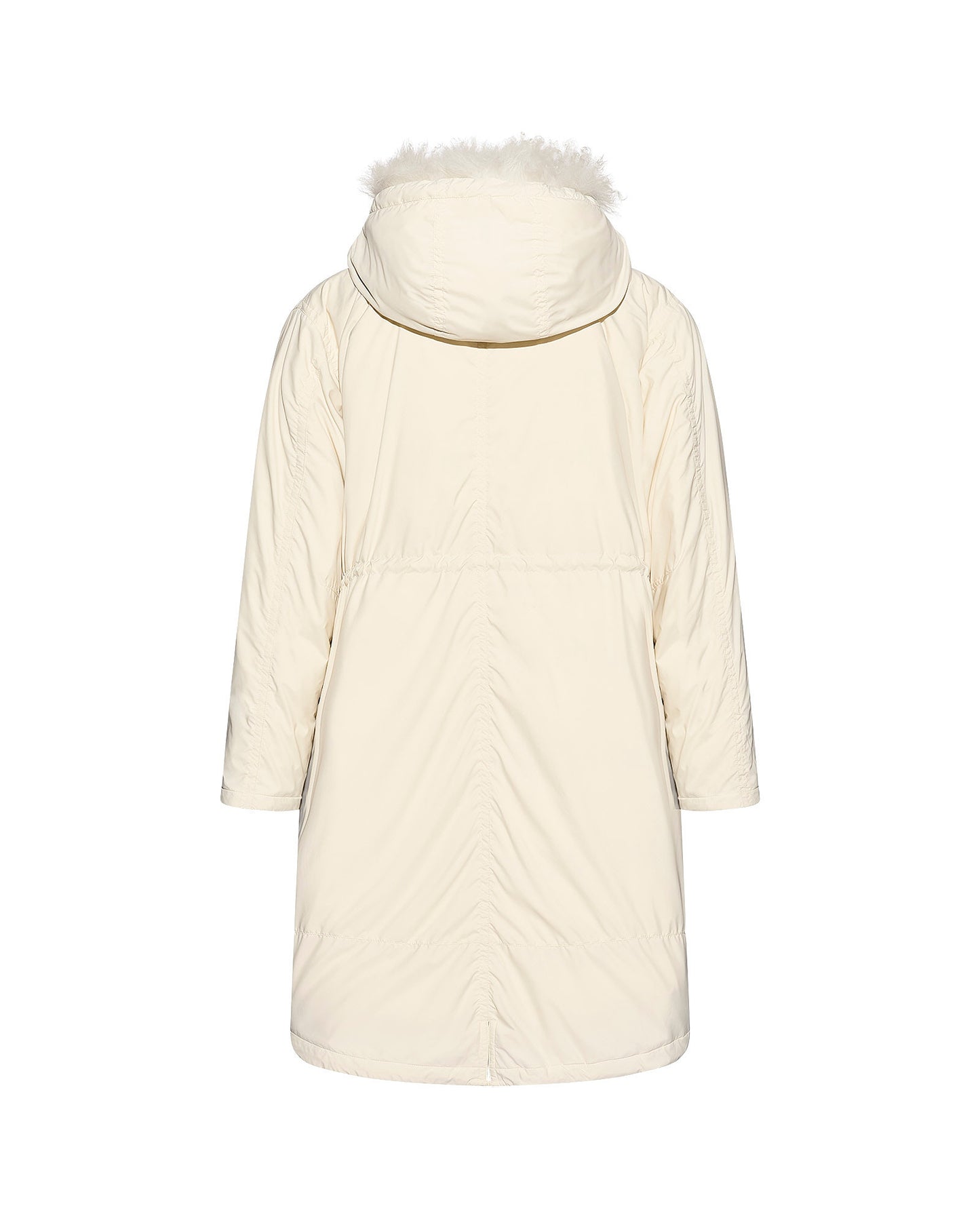 Ultra-light down parka with curly lambskin trim